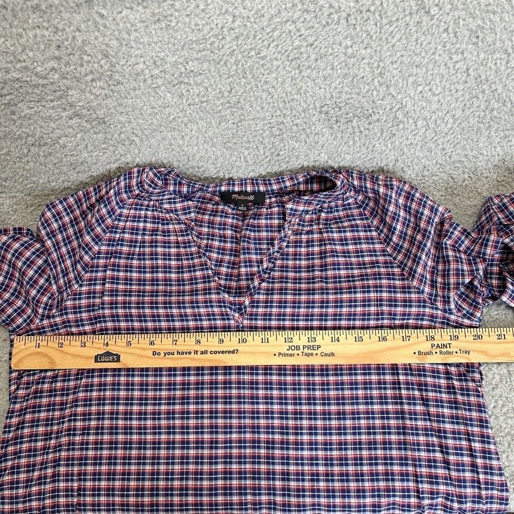 Madewell Shirt Womens Small Whitby Plaid Tie Sleeve Popover Top Peasant - Picture 7 of 8